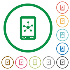 Mobile social networking flat icons with outlines