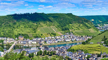 City of Cochem with "Reichsburg Castle" in wine growing area of Moselle / Valley of Moselle in germany