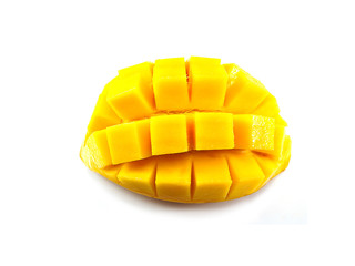 Ripe mango sliced on white background