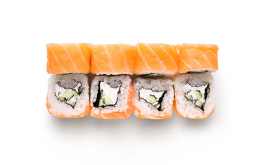 Set of philadelphia rolls isolated on white, closeup