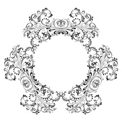 Floral vintage frame. Black decorative ornament isolated on white background