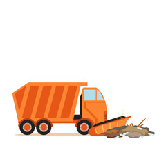 Orange truck plowing garbage, waste recycling and utilization concept vector Illustration