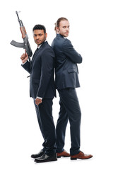 Obraz premium multiethnic bodyguards with rifle
