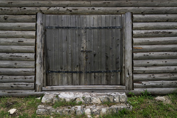 Old fortified settlement at the birów limestone mountain in Poland, wooden old Gate