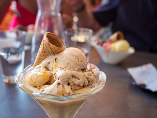 Ice cream in glass at the street in Saint Remy de Provence