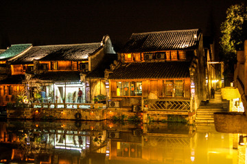Old wood chinese city by night