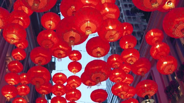 Chinese new year red paper latern decoration in Hong Kong city.