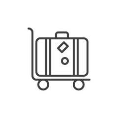 Luggage trolley with suitcase line icon, outline vector sign, linear style pictogram isolated on white. Baggage transportation symbol, logo illustration. Editable stroke. Pixel perfect vector graphics