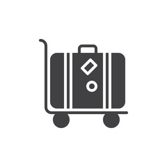Luggage trolley with suitcase icon vector, filled flat sign, solid pictogram isolated on white. Baggage transportation symbol, logo illustration. Pixel perfect vector graphics