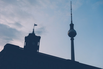 silhouette of townhall and tv-tower at berlin