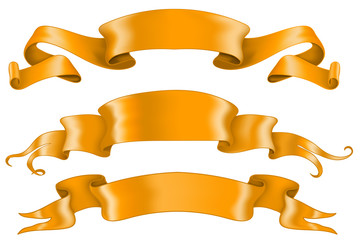 Obraz premium Orange shiny ribbon banners. Collection of blank scrolls