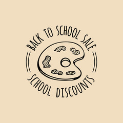 Vector vintage Back to School sale logo. Retro sign with palette. Children education icon. Knowledge day design concept