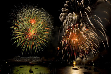 Sorrento, Italy; fireworks at sea.