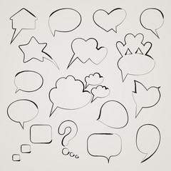 Collection of hand drawn speech bubbles. Vector illustration.