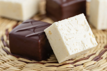 Homemade souffle candy in chocolate
