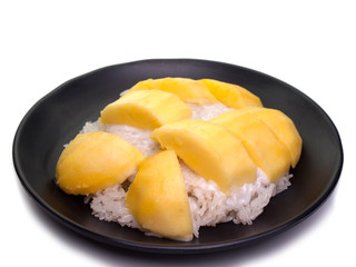 (Close up) sweet sticky rice with mango.