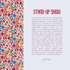 Stand up comedy show concept with thin line icons. Vector illustration for banner, web page, print media.