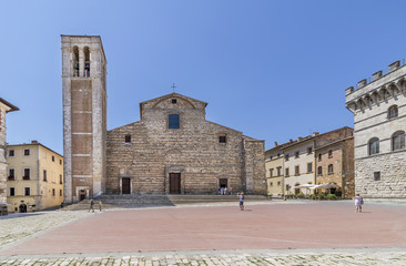 The facade of Santa Maria Assunta cathedral, Montepulciano, Siena, Tuscany, Italy