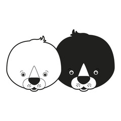 Obraz premium sketch silhouette monochrome caricature face couple cute animal seals vector illustration