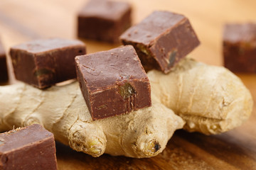 Homemade chocolate fudge with ginger