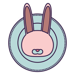 white background with color circular frame decorative and faceless rabbit animal vector illustration