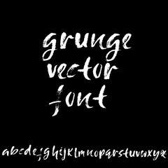 Hand drawn dry brush font. Modern brush lettering. Grunge style alphabet. Vector illustration.