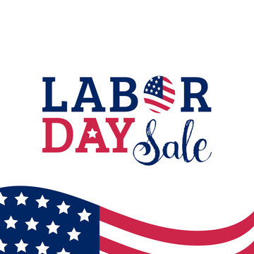 Labor Day Sale hand lettering vector background. Holiday discount card with USA flag illustration. Special offer poster.