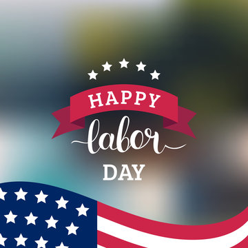 Vector Happy Labor Day card. National american holiday illustration with USA flag. Festive poster with hand lettering.