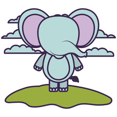 white background with light color scene fasceless caricature elephant animal in grass vector illustration