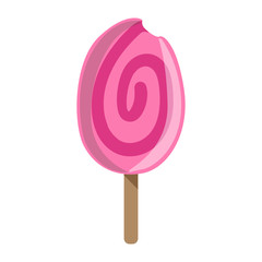 Pink Round Ice-Cream Bar On A Stick, Colorful Popsicle Isolated Cartoon Object