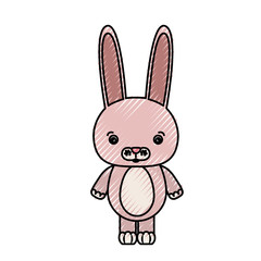 Obraz premium color crayon silhouette caricature cute rabbit animal vector illustration