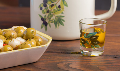 olives and oils close up