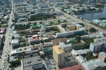 Fototapeta premium YEKATERINBURG, RUSSIA - JULY 12, 2017: Panorama of the city from viewpoint of Vysotsky skyscraper