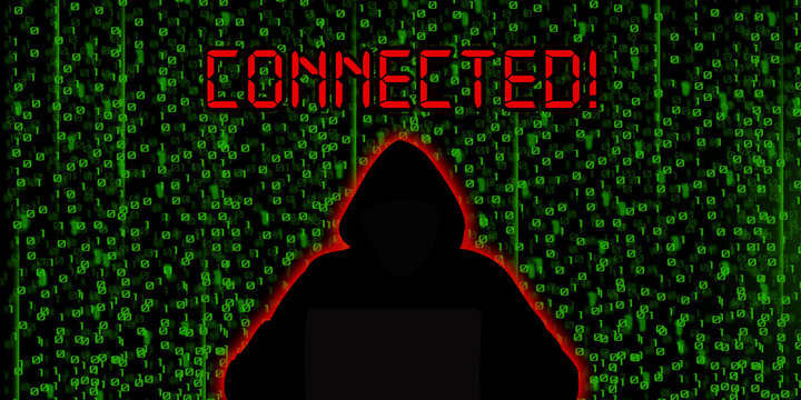 Conceptual image of hacker. Connected background & wallpaper