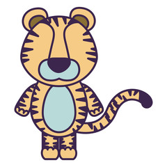 white background with light color faceless caricature cute tiger animal vector illustration