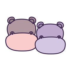 white background with light color caricature faceless couple hippopotamus animal vector illustration