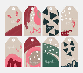 Doodles triangle dots marks light red green pink tag set