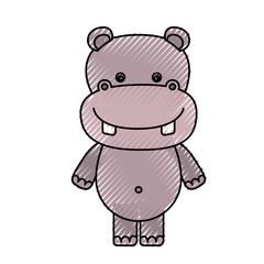color crayon silhouette caricature cute hippopotamus animal vector illustration