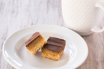 Close Up Chocolate Caramel Millionaire Bars Candy Cookies