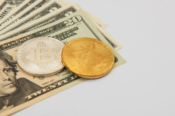 Bitcoin coin with dollars