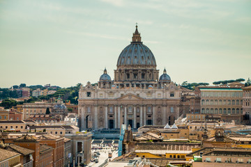 Fototapeta na wymiar View of St Peter's basilica and Vatican from the castle in Rome 2