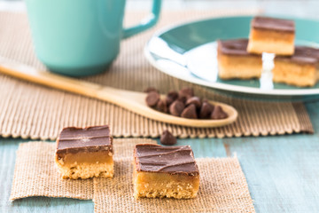 Millionaire Bars Chocolate Caramel Cookies With Coffee Cup
