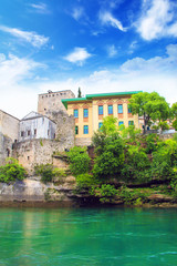 Fototapeta na wymiar Beautiful views of the historic architecture of Mostar, Bosnia and Herzegovina