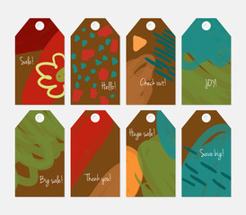 Marker brush doodles strokes scribbles bright brown green tag set