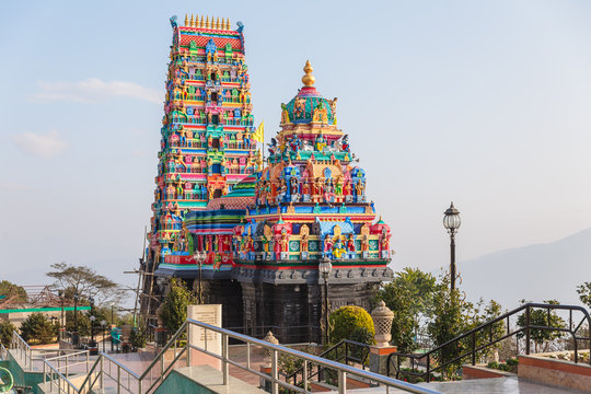 Hindu temple with colorful decoration in the area of Siddhesvara Dhaam in Namchi. Sikkim, India.