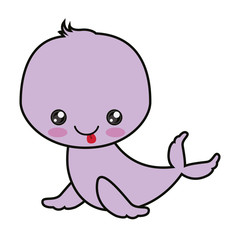 colorful kawaii caricature cute expression and tongue out of seal aquatic animal