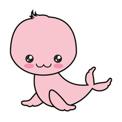 colorful kawaii caricature cute happiness expression of pink seal aquatic animal