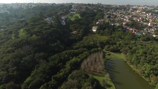 Aerial view public park in Curitiba, Parana, Brazil. Tingui Park. July, 2017. 