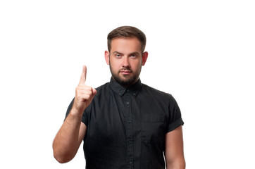 Fototapeta premium Business man showing finger up on white background