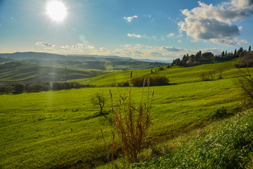 Fototapeta na wymiar Spring landscape in the hills of Tuscany Italy, land of Brunello wine